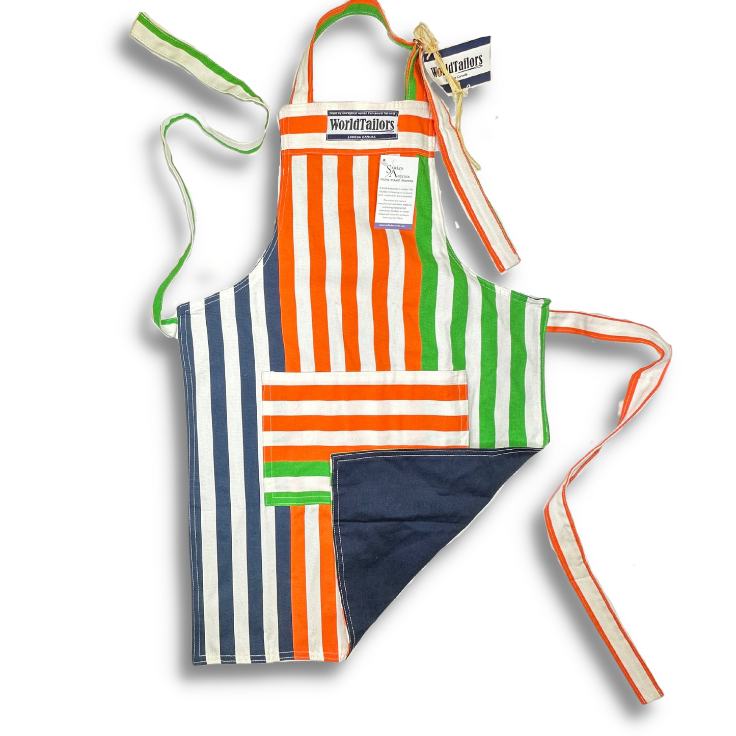 Navy, Orange & Green Stripes - Handmade Reversible Aprons