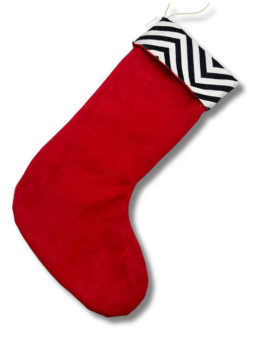 Christmas Stocking-Reversible- Red with White and Black Stripes