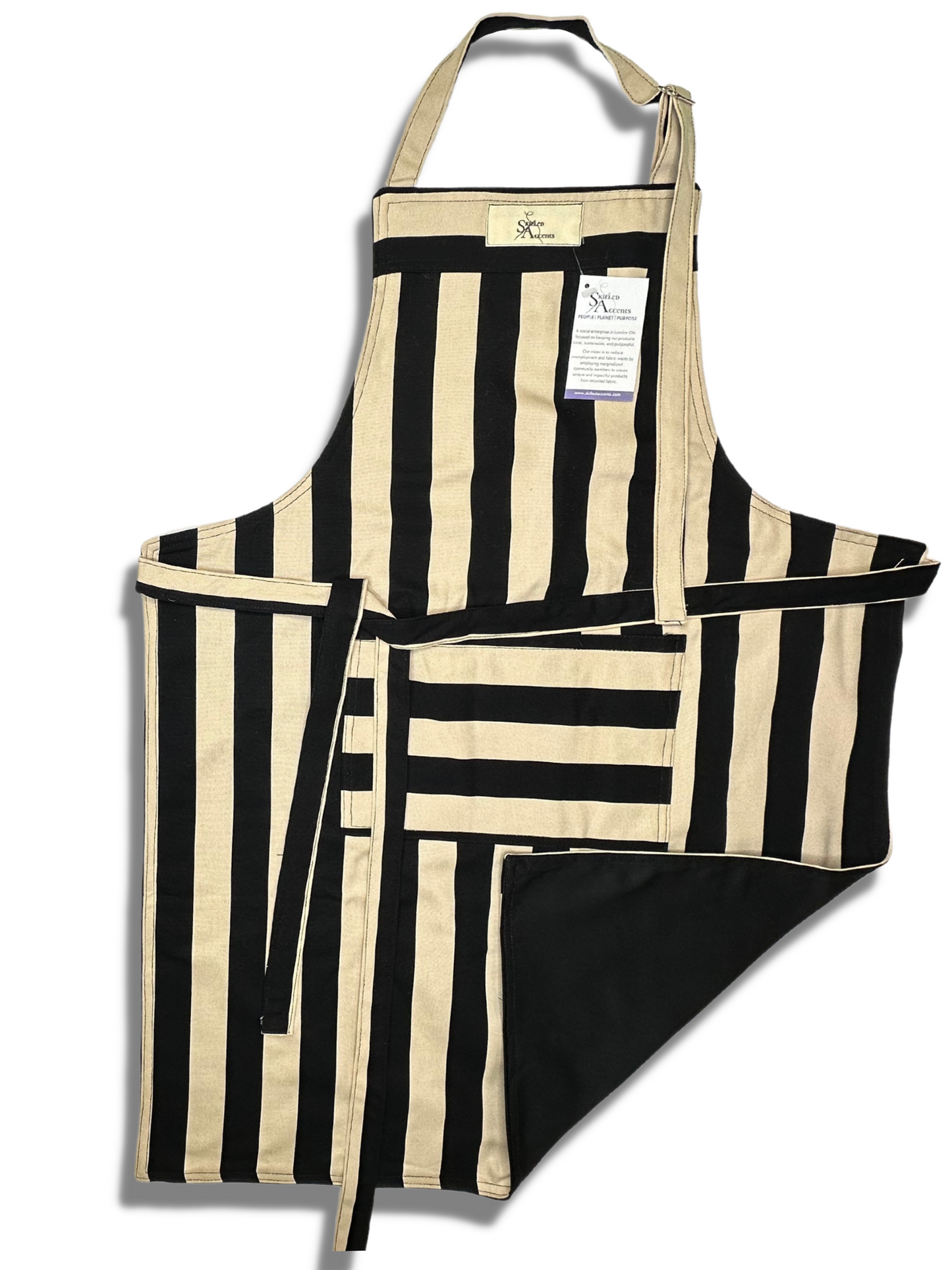 Black & Beige Stripes - Handmade Reversible Aprons