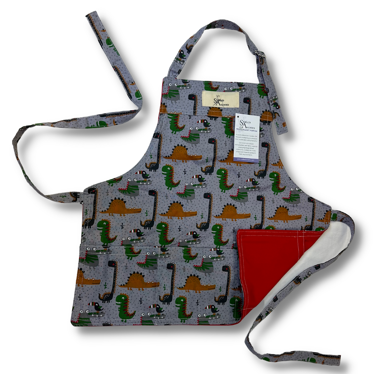 Grey with Dinosaurs - Handmade Reversible Aprons