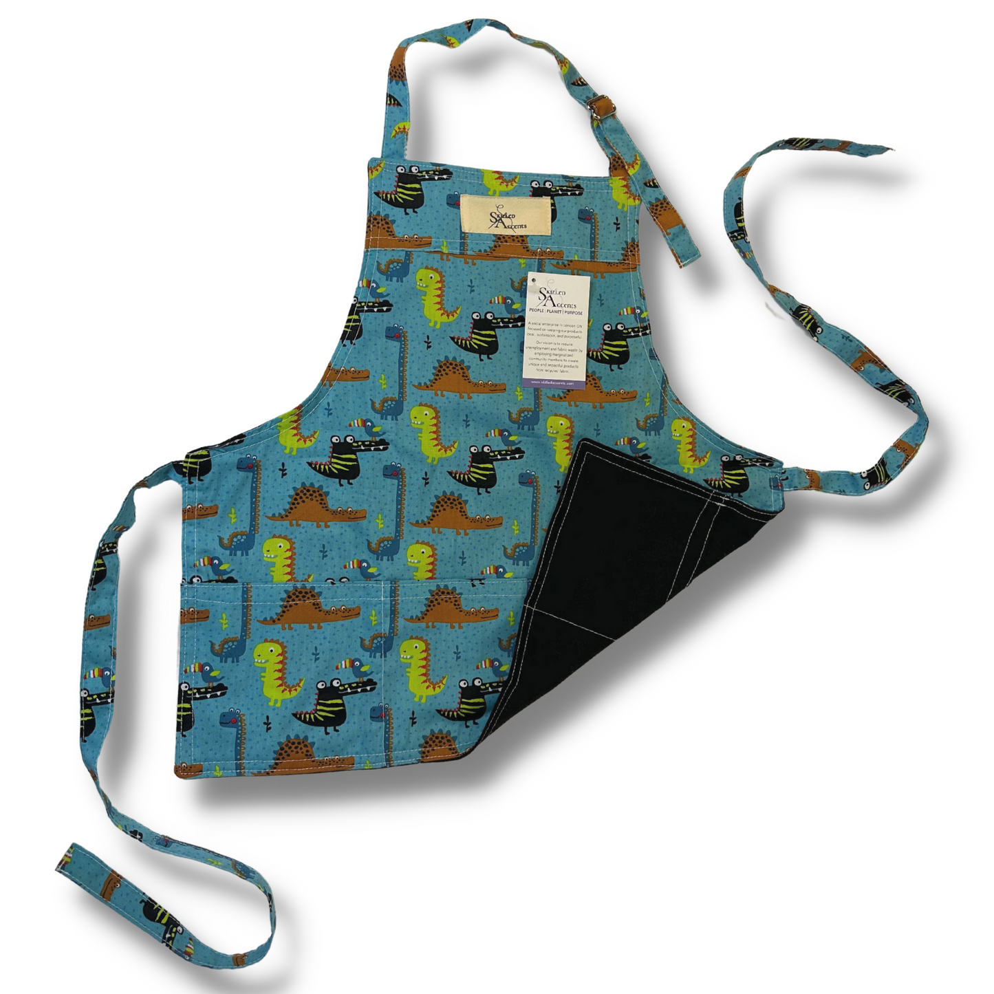 Light Blue with Dinosaurs - Handmade Reversible Aprons